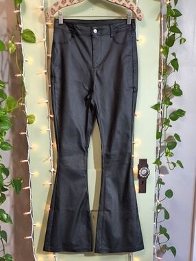 Women's Windsor Faux Leather Black High Waisted Flare Pants S